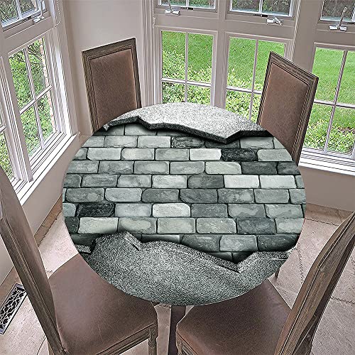 Morbuy Rund Tischdecke Elastisch, Lotuseffekt Abwischbar Rund Tischdecken Stein Drucken Tischtuch für Küchen Garten Outdoor (Durchmesser 100cm,Steinziegel) von Morbuy