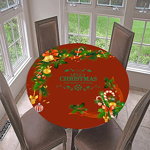 Morbuy Rund Tischdecke Elastisch, Lotuseffekt Abwischbar Rund Tischdecken Weihnachten Tischtuch für Küchen Garten Outdoor (Für Tisch 120-140 cm,Weihnachtsrattan) von Morbuy