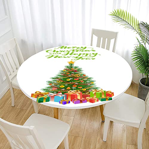 Morbuy Rund Tischdecke Elastisch, Lotuseffekt Abwischbar Rund Tischdecken Weihnachten Tischtuch für Küchen Garten Outdoor (Für Tisch 50-60 cm,Weihnachtsbaum) von Morbuy
