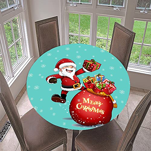 Morbuy Rund Tischdecke Elastisch, Lotuseffekt Abwischbar Rund Tischdecken Weihnachten Tischtuch für Küchen Garten Outdoor (Für Tisch 80-90 cm,Weihnachtsmann) von Morbuy
