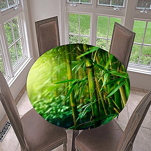 Morbuy Rund Tischdecke Elastisch, Lotuseffekt Tischdecke Abwaschbar Tischdecken Bambus Drucken Gartentischdecke Indoor Outdoor Tischtuch (Durchmesser 100cm,Bambusblätter) von Morbuy