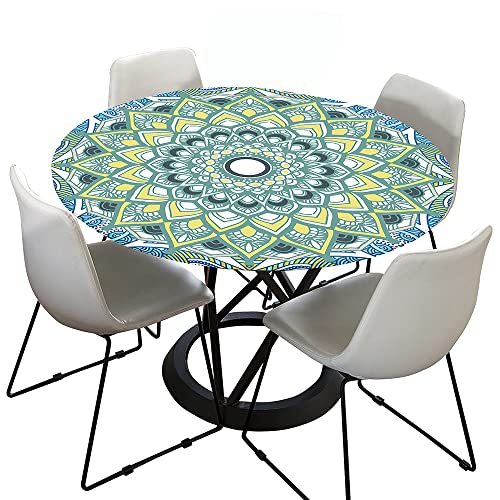 Morbuy Rund Tischdecke Elastisch, Lotuseffekt Tischdecke Abwaschbar Tischdecken Mandala Drucken Gartentischdecke Indoor Outdoor Tischtuch (Durchmesser 110cm,hellblau) von Morbuy
