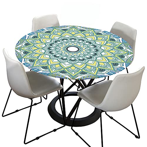 Morbuy Rund Tischdecke Elastisch, Lotuseffekt Tischdecke Abwaschbar Tischdecken Mandala Drucken Gartentischdecke Indoor Outdoor Tischtuch (Durchmesser 150cm,hellblau) von Morbuy