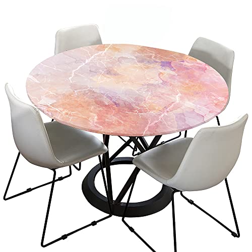 Morbuy Rund Tischdecke Elastisch, Lotuseffekt Tischdecke Abwaschbar Tischdecken Marmor Drucken Gartentischdecke Indoor Outdoor Tischtuch (Durchmesser 100cm,Tie-dye rosa) von Morbuy