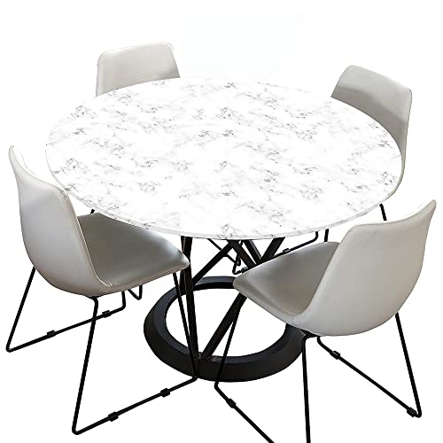 Morbuy Rund Tischdecke Elastisch, Lotuseffekt Tischdecke Abwaschbar Tischdecken Marmor Drucken Gartentischdecke Indoor Outdoor Tischtuch (Durchmesser 100cm,Weiß grau) von Morbuy