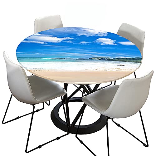 Morbuy Rund Tischdecke Elastisch, Meer Drucken Rund Tischdecken Wasserdicht Lotuseffekt Abwaschbar Abwischbar Tischtuch für Dekoration Küchentisch Garten Outdoor (Durchmesser 150cm,Blauer Himmel) von Morbuy