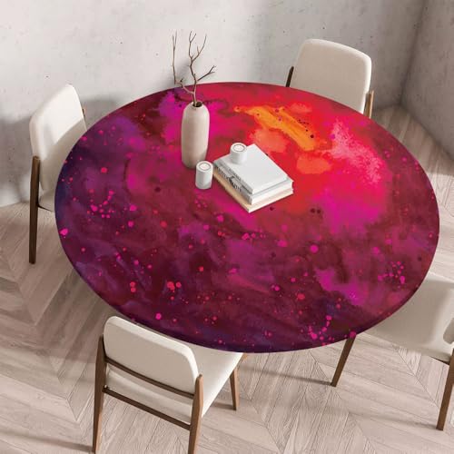 Morbuy Rund Tischdecke Elastisch, Regenbogen Gartentischdecke Schmutzabweisend Abwischbar Tischtuch für Dekoration Küchentisch Kaffee Restaurant Garten (Aquarell Rot,90cm) von Morbuy
