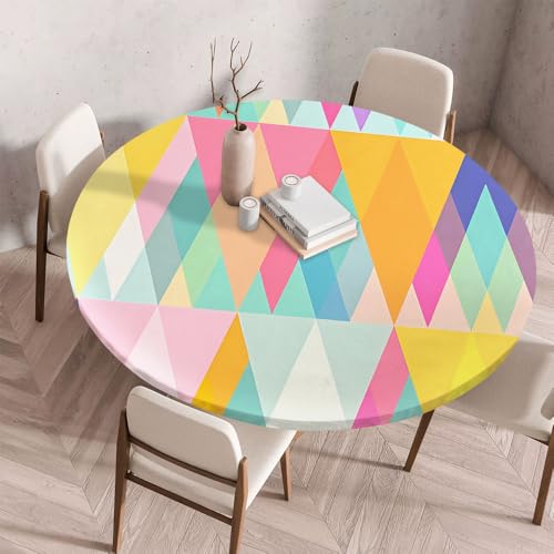 Morbuy Rund Tischdecke Elastisch, Regenbogen Gartentischdecke Schmutzabweisend Abwischbar Tischtuch für Dekoration Küchentisch Kaffee Restaurant Garten (Geometrie,170cm) von Morbuy
