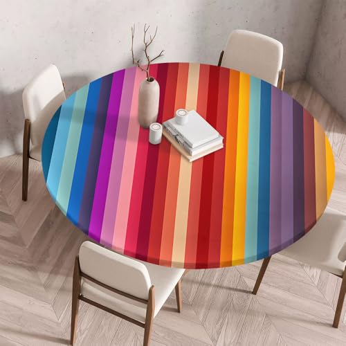Morbuy Rund Tischdecke Elastisch, Regenbogen Gartentischdecke Schmutzabweisend Abwischbar Tischtuch für Dekoration Küchentisch Kaffee Restaurant Garten (Mehrfarbig,100cm) von Morbuy
