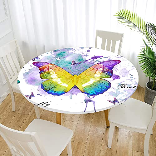 Morbuy Rund Tischdecke Elastisch, Schmetterling Drucken Rund Tischdecken Wasserdicht Lotuseffekt Abwaschbar Abwischbar Tischtuch für Garten Outdoor Küchentisch (Für Tisch 80-90 cm,Graffiti) von Morbuy