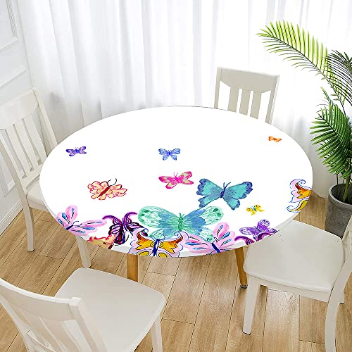 Morbuy Rund Tischdecke Elastisch, Schmetterling Drucken Rund Tischdecken Wasserdicht Lotuseffekt Abwaschbar Abwischbar Tischtuch für Garten Outdoor Küchentisch (Für Tisch 70-80 cm,Malerei) von Morbuy