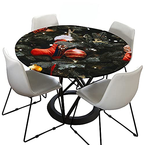 Morbuy Rund Tischdecke Outdoor Elastisch, Weihnachten Muster Tischdecken Wasserdicht Lotuseffekt Abwaschbar Abwischbar Tischtuch für Küchentisch Garten Draussen (90cm,Weihnachtsstrümpfe) von Morbuy