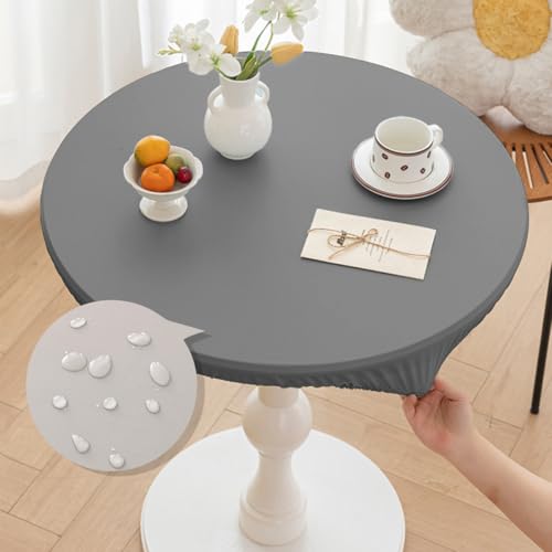 Morbuy Tischdecke Rund 110 cm, PU-Leder Outdoor Tischdecken Wetterfest, Abwaschbar Grau Gartentischdecke Table Cloth für Küche, Garten, Draußen(für Tische von 90 bis 100 cm) von Morbuy