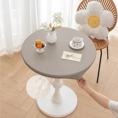 Morbuy Rund Tischdecke Outdoor PU-Leder Wasserdicht Tischdecken Abwaschbar Elastisch Küchentisch Tischtuch für Garten Draussen Dekoration (Grau,Tisch Durchmesser 100cm) von Morbuy