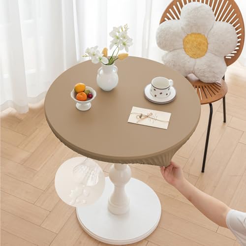 Morbuy Rund Tischdecke Outdoor PU-Leder Wasserdicht Tischdecken Abwaschbar Elastisch Küchentisch Tischtuch für Garten Draussen Dekoration (Kamel,Tisch Durchmesser 120cm) von Morbuy