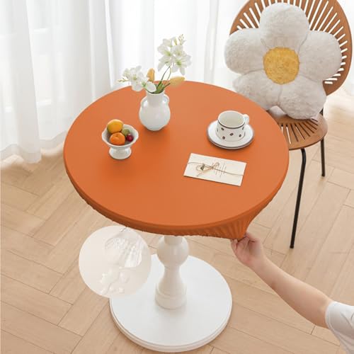 Morbuy Rund Tischdecke Outdoor PU-Leder Wasserdicht Tischdecken Abwaschbar Elastisch Küchentisch Tischtuch für Garten Draussen Dekoration (Orange,Tisch Durchmesser 120cm) von Morbuy
