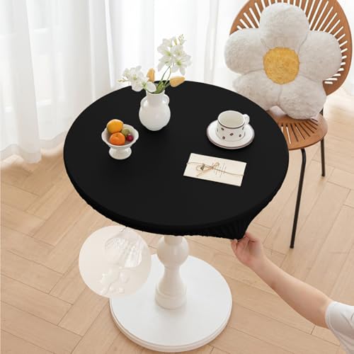 Morbuy Rund Tischdecke Outdoor PU-Leder Wasserdicht Tischdecken Abwaschbar Elastisch Küchentisch Tischtuch für Garten Draussen Dekoration (Schwarz,Tisch Durchmesser 130cm) von Morbuy
