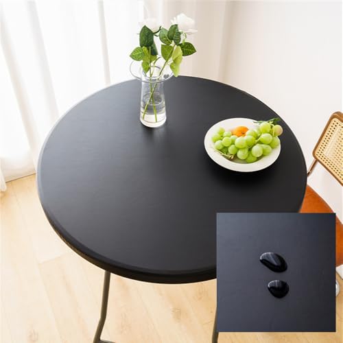 Morbuy Rund Tischdecke Outdoor PU-Leder Wasserdicht Tischdecken Lotuseffekt Abwaschbar Elastisch Küchentisch Tischtuch für Garten Draussen Dekoration (Schwarz,Durchmesser 80cm) von Morbuy