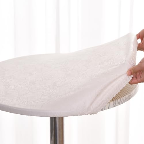 Morbuy Rund Tischdecke Wachstuch Elastisch, Gartentischdecke Wasserdicht Schmutzabweisend Abwischbar Nordisch Blatt Tischtuch für Dekoration Küchentisch Kaffee Restaurant Garten (160cm,Weiss) von Morbuy