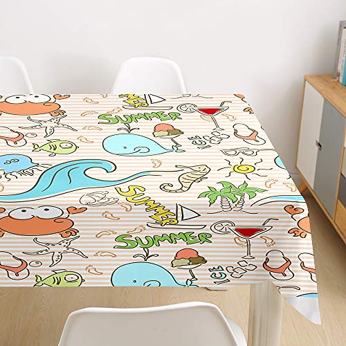 Morbuy Tischdecke Abwaschbar, 3D Ozean Welt Tischtuch Rechteckig Tischwäsche Gartentischdecke Outdoor Tischdekoration Wasserdicht Polyester Ölfest Pflegeleicht (100x140cm,Meereslebewesen) von Morbuy