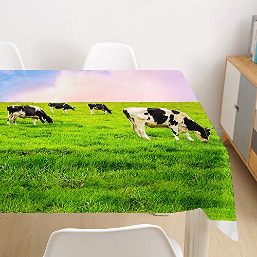 Morbuy Tischdecke Abwaschbar, 3D Tier Tischtuch Rechteckig Tischwäsche Gartentischdecke Outdoor Tischdekoration Wasserdicht Polyester Ölfest Pflegeleicht (140x180cm,Kühe) von Morbuy