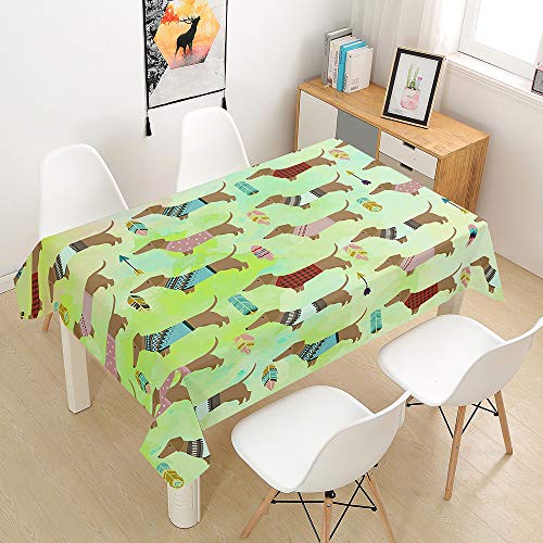 Morbuy Tischdecke Abwaschbar, Dackel Drucken Tischtuch Rechteckig Tischwäsche Gartentischdecke Outdoor Tischdekoration Wasserdicht Polyester Ölfest Pflegeleicht (100x140cm,Grüne Feder) von Morbuy