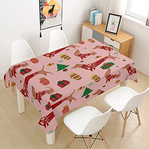 Morbuy Tischdecke Abwaschbar, Dackel Drucken Tischtuch Rechteckig Tischwäsche Gartentischdecke Outdoor Tischdekoration Wasserdicht Polyester Ölfest Pflegeleicht (90x90cm,Rotes Geschenk) von Morbuy