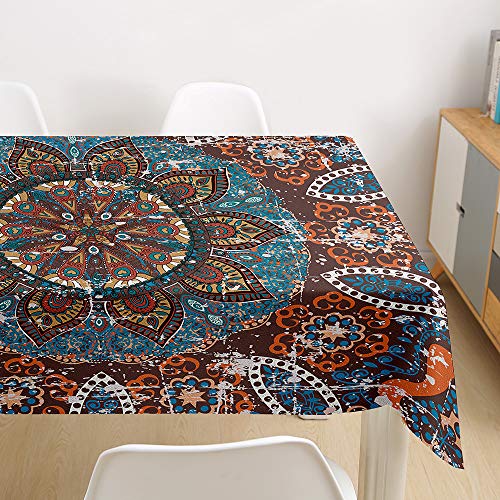 Morbuy Tischdecke Abwaschbar, Mandala Tischtuch Rechteckig Tischwäsche Gartentischdecke Outdoor Tischdekoration Wasserdicht Polyester Ölfest Pflegeleicht (90x90cm,Retro) von Morbuy