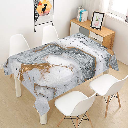 Morbuy Tischdecke Abwaschbar, Marmor Drucken Tischtuch Rechteckig Tischwäsche Gartentischdecke Outdoor Tischdekoration Wasserdicht Polyester Ölfest Pflegeleicht (140x220cm,Graugold) von Morbuy