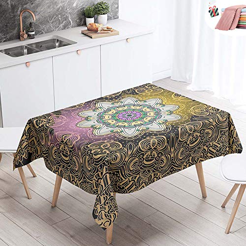 Morbuy Tischdecke Abwaschbar für Speisetisch, Wasserabweisend Abwischbar Lotuseffekt Quadrat Küchentischabdeckung Böhmen Drucken Tischtuch Pflegeleicht (140x200cm,Gelbes Totem) von Morbuy