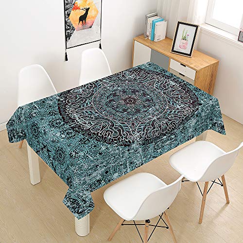 Tischdecke Abwaschbar für Speisetisch, Morbuy Wasserabweisend Abwischbar Lotuseffekt Quadrat Küchentischabdeckung Retro Böhmen Nordischer Stil Tischtuch Fleckschutz (140x200cm,Teal grünes Mandala) Tischdecke Abwaschbar für Speisetisch, Morbuy Wasserabweisend Abwischbar Lotuseffekt Quadrat Küchentischabdeckung Retro Böhmen Nordischer Stil Tischtuch Fleckschutz (140x200cm,Teal grünes Mandala) von Morbuy