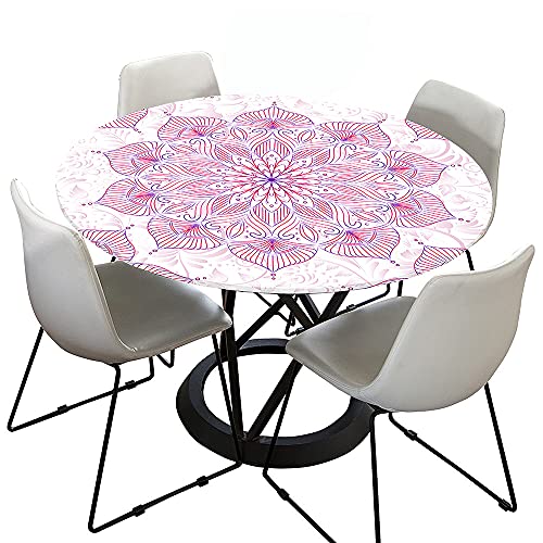 Morbuy Tischdecke Elastisch, 3D Mandala Rund Tischdecken Wasserdicht Lotuseffekt Abwaschbar Abwischbar Tischtuch für Dekoration Küchentisch Garten Outdoor (90cm,Hell-Pink) von Morbuy