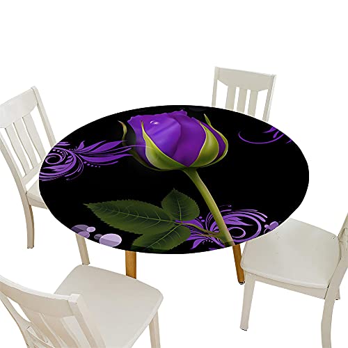 Morbuy Tischdecke Elastisch, 3D Rose Blume Drucken Rund Tischdecken Wasserdicht Abwaschbar Abwischbar Tischtuch für Dekoration Küchentisch Garten Outdoor (Durchmesser 120cm,Lila) von Morbuy