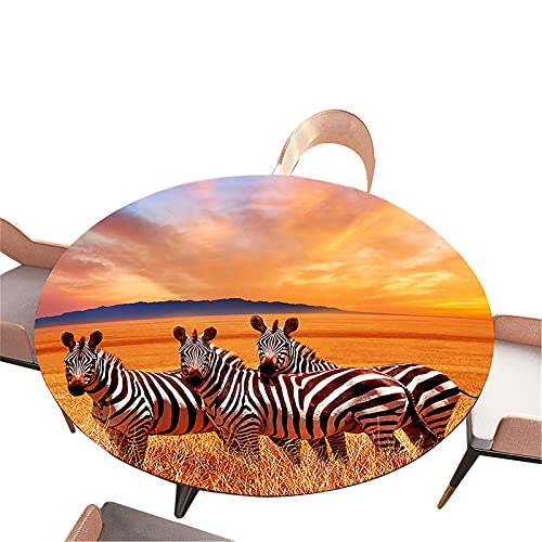 Morbuy Tischdecke Elastisch Rund,3D Zebra Drucken Gartentischdecke Tischdecken Wasserdicht Abwaschbar Abwischbar Tischtuch für Küche Garten Outdoor Dekoration (Durchmesser 120cm,Sonnenuntergang) von Morbuy