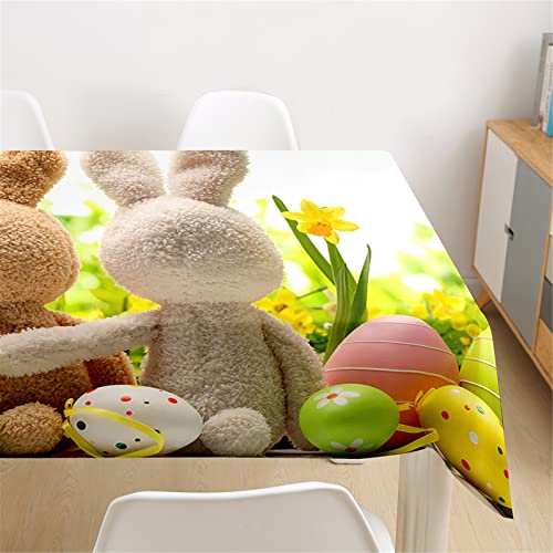 Morbuy Tischdecke Ostern, 3D Kaninchen Drucken Tischdecken Rechteckige Wasserdicht Abwaschbar Abwischbar Tischtuch für Dekoration Küchentisch Garten Outdoor (140x200cm,Gelbe Blumen) von Morbuy