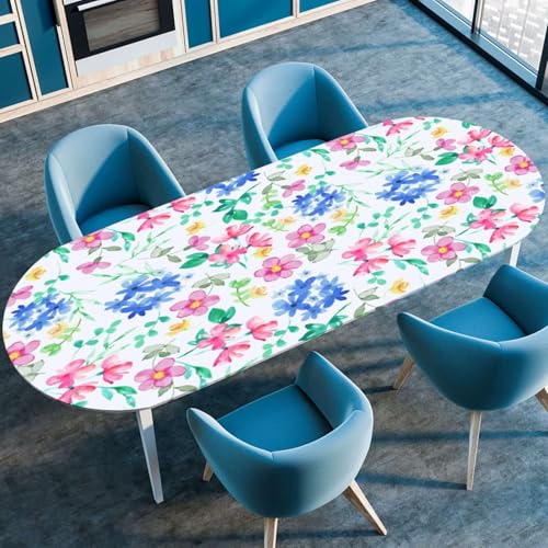 Morbuy Tischdecke Oval mit Gummizug, 3D Blume Muster Tischtuch Oval Elastisch Wasserdicht Tischdecken Abwischbar Gartentischdecken für Party Küche Esszimmer Outdoor (Blau Blume A,122x183cm) von Morbuy