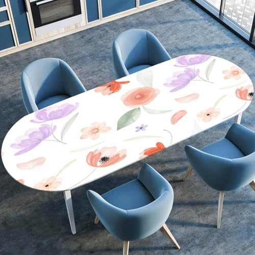 Morbuy Tischdecke Oval mit Gummizug, 3D Blume Muster Tischtuch Oval Elastisch Wasserdicht Tischdecken Abwischbar Gartentischdecken für Party Küche Esszimmer Outdoor (Blume A,107x152cm) von Morbuy