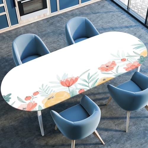 Morbuy Tischdecke Oval mit Gummizug, 3D Blume Muster Tischtuch Oval Elastisch Wasserdicht Tischdecken Abwischbar Gartentischdecken für Party Küche Esszimmer Outdoor (Grün Blatt A,132x305cm) von Morbuy