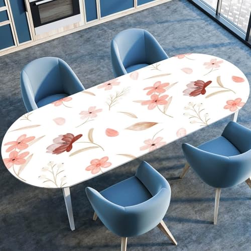 Morbuy Tischdecke Oval mit Gummizug, 3D Blume Muster Tischtuch Oval Elastisch Wasserdicht Tischdecken Abwischbar Gartentischdecken für Party Küche Esszimmer Outdoor (Rosa Blume A,114x142cm) von Morbuy