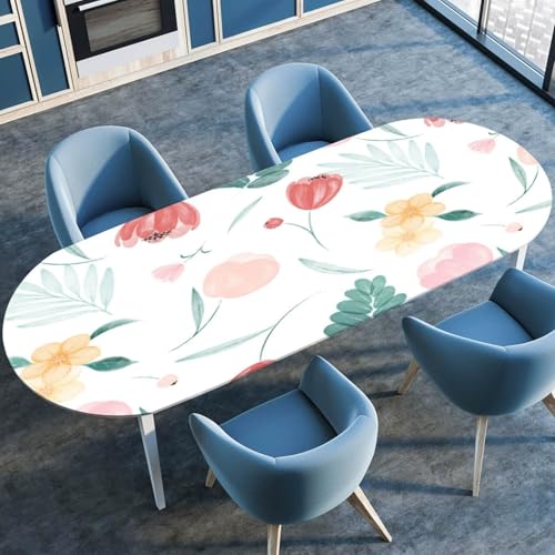 Morbuy Tischdecke Oval mit Gummizug, 3D Blume Muster Tischtuch Oval Elastisch Wasserdicht Tischdecken Abwischbar Gartentischdecken für Party Küche Esszimmer Outdoor (Tulpenblüte A,122x183cm) von Morbuy