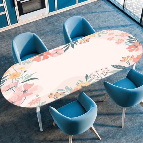 Morbuy Tischdecke Oval mit Gummizug, 3D Floral Drucken Tischtuch Oval Elastisch Wasserdicht Tischdecken Abwischbar Gartentischdecken Tischschutz für Party Küche (Rosa Blume,114x142cm) von Morbuy