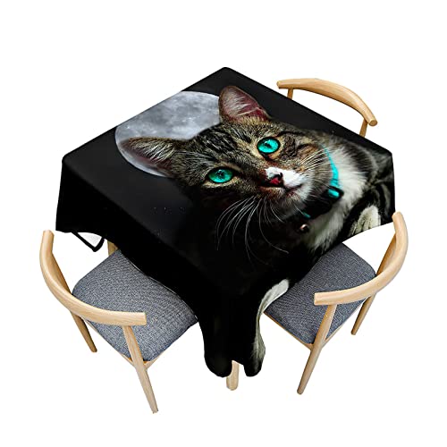 Morbuy Tischdecke Quadratisch,Katze Muster Tischdecken Wasserdicht Abwaschbar Küchentischdecke Abwischbar Fleckschutz Tischtuch für Dekoration Restaurant Garten Party (120x120cm,Weißer Mond) von Morbuy