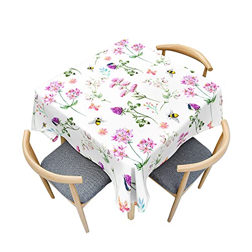 Morbuy Tischdecke Quadratisch Outdoor,Floral Muster Küchentischdecke Wasserdicht Lotuseffekt Fleckschutz Tischdecken Tischtuch für Dekoration Restaurant Garten Party (120x120cm,Gelbe Biene) von Morbuy