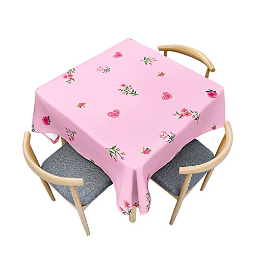 Morbuy Tischdecke Quadratisch Outdoor,Floral Muster Küchentischdecke Wasserdicht Lotuseffekt Fleckschutz Tischdecken Tischtuch für Dekoration Restaurant Garten Party (90x90cm,Rosa Liebes-Herz) von Morbuy