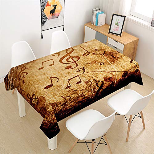Morbuy Tischdecke Rechteckig Abwaschbar - 3D Musik Note Drucken Tischdecken Quadratisch Wasserdicht Lotuseffekt Abwischbar Tischtuch für Dekoration Küche Garten (100x140cm,Vintage-Stil) von Morbuy