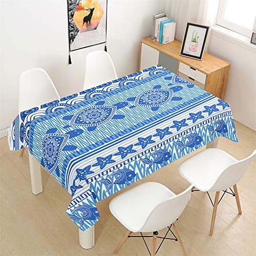 Morbuy Tischdecke Rechteckig Abwaschbar - 3D Schildkröte Drucken Tischdecken Quadratisch Wasserdicht Lotuseffekt Abwischbar Tischtuch für Dekoration Küche Garten (140x260cm,Blau Fisch) von Morbuy