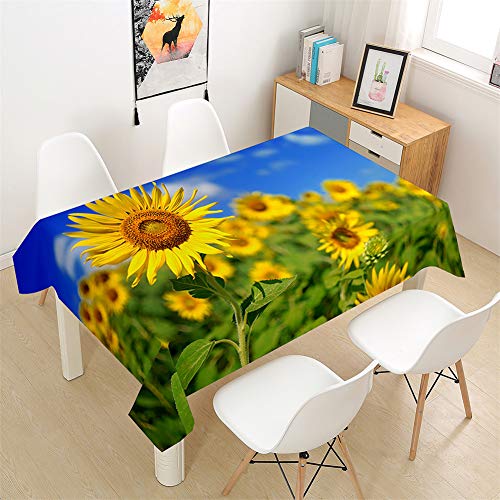 Morbuy Tischdecke Rechteckig Abwaschbar - 3D Sonnenblume Drucken Tischdecken Quadratisch Wasserdicht Lotuseffekt Abwischbar Tischtuch für Dekoration Küche Garten (140x200cm,Helianthus Blumen) von Morbuy