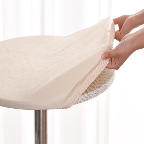 Morbuy Tischdecke Rund Outdoor 180 cm, Plastik Tischdecke Abwaschbar Beige Wachstuch tischdecke Wetterfest Klein Table Cloth für Küche, Garten, Außenbereich(für Tische von 165 bis 170 cm) von Morbuy