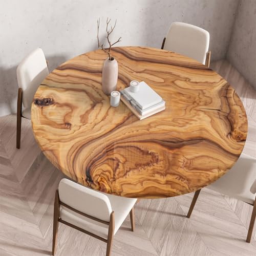 Morbuy Tischdecke Rund Wasserdicht, Garten Tischdecken mit Elastisch, Kamel Holz Druck Outdoor Abwaschbar Küchentisch Tischtuch für Tisch Dekoration (Kamel,Durchmesser 90cm) von Morbuy