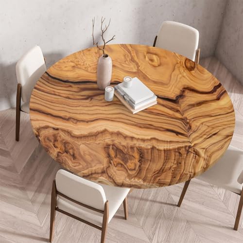 Morbuy Tischdecke Rund Wasserdicht, Garten Tischdecken mit Elastisch, Kamel Holz Druck Outdoor Abwaschbar Küchentisch Tischtuch für Tisch Dekoration (Kamel 3,Durchmesser 140cm) von Morbuy